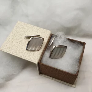 Edle Vintage Manschettenknöpfe Cufflinks Silber 835 Perlmutt mit Streifen-Design selten MS232
