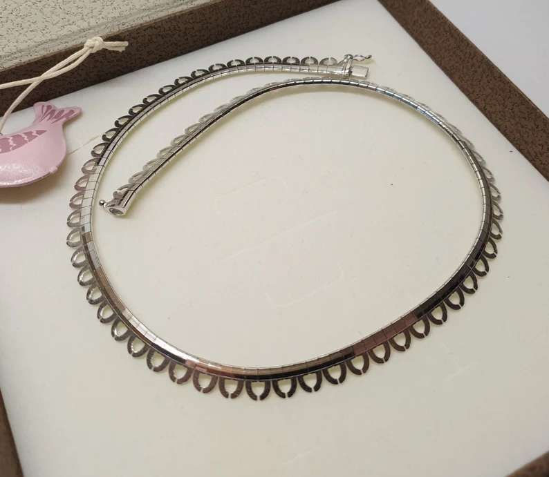 43 cm Kette Halskette Gliederkette Silberkette Plättchen Silber 835 Vintage elegant SK1548 – Bild 2