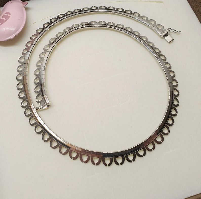 43 cm Kette Halskette Gliederkette Silberkette Plättchen Silber 835 Vintage elegant SK1548