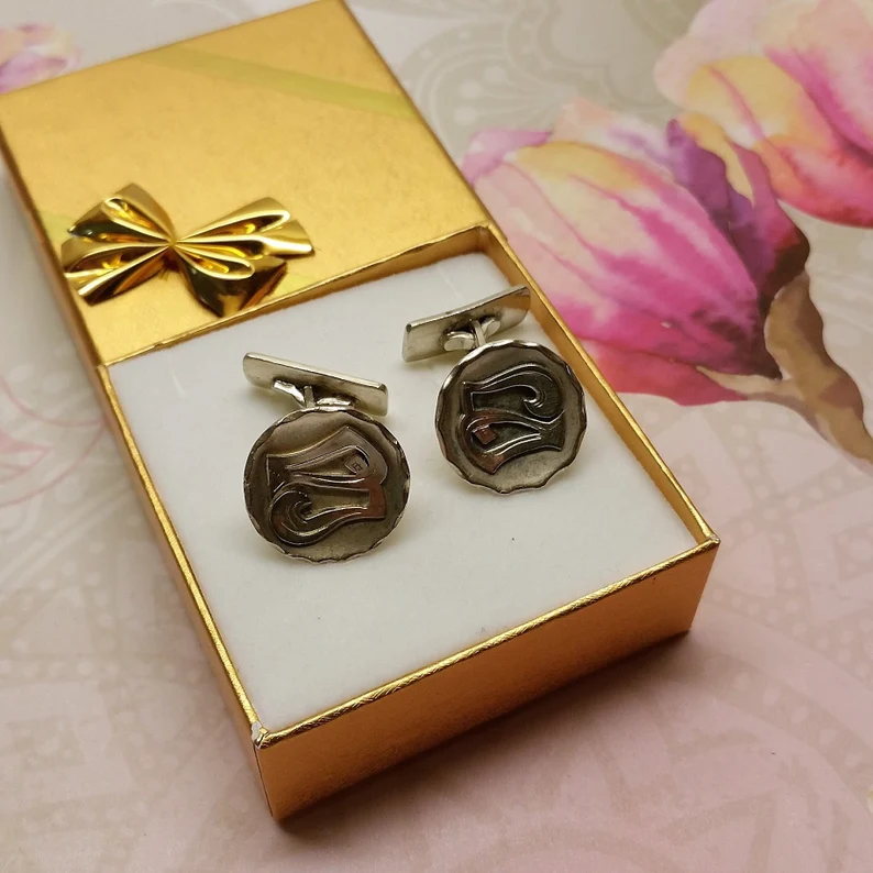 Manschettenknöpfe Cufflinks Silber 925 Initialen Symbolen Vintage MS187 – Bild 2