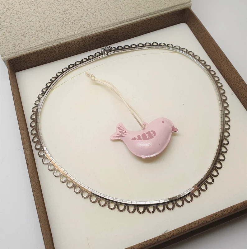 43 cm Kette Halskette Gliederkette Silberkette Plättchen Silber 835 Vintage elegant SK1548 – Bild 4