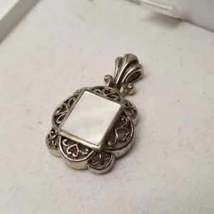 Nostalgischer Anhänger Silber 925 Stein perlmuttfarben Vintage Einzelstück Unikat selten SKA1646