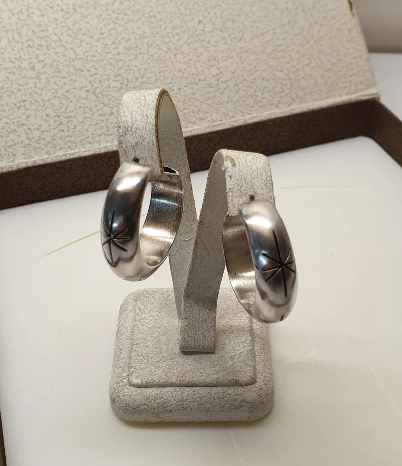 Ohrringe Creolen Mexico Silber 925 Zeichen Symbole Sterne selten Vintage elegant SO104 – Bild 2