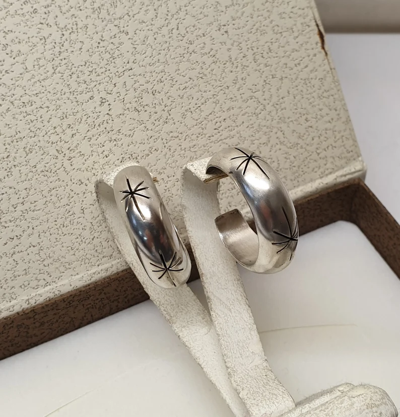 Ohrringe Creolen Mexico Silber 925 Zeichen Symbole Sterne selten Vintage elegant SO104