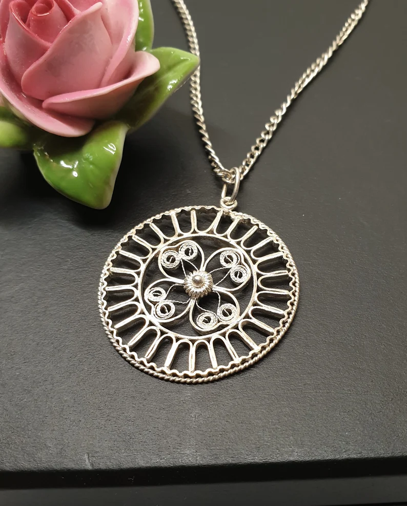 71 cm Panzerkette Kette mit Anhänger Frieslandschmuck filigran Silber Vintage elegant SKA1621 – Bild 4