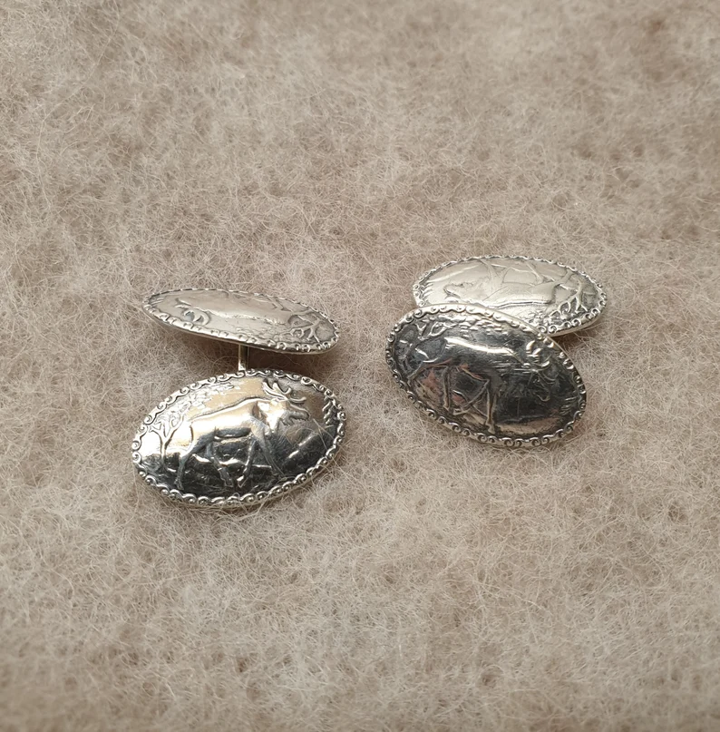 Nostalgische Manschettenknöpfe Cufflinks Elche Silber 830 Silberschmiede Kunst selten rar MS265 – Bild 4