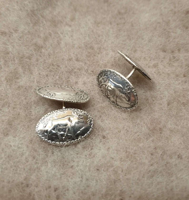 Nostalgische Manschettenknöpfe Cufflinks Elche Silber 830 Silberschmiede Kunst selten rar MS265 – Bild 3