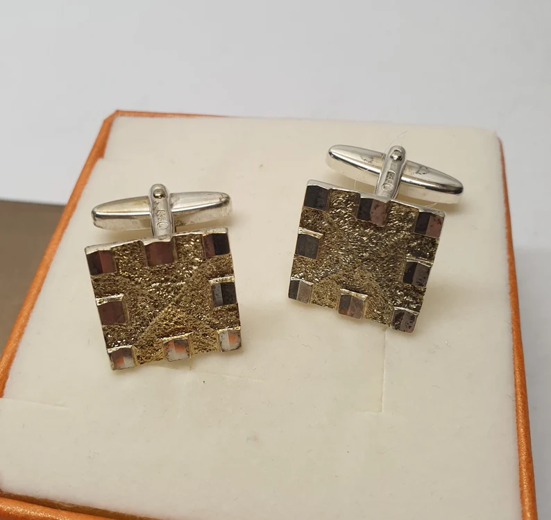 Manschettenknöpfe Cufflinks Silber 835 teilvergoldet elegantes Design Vintage MS272 – Bild 4