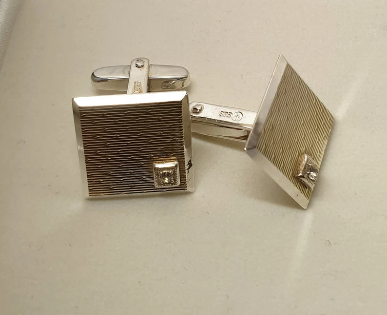 Manschettenknöpfe Cufflinks Silber 835 teilvergoldet Kristall edel Vintage Design MS252 – Bild 4