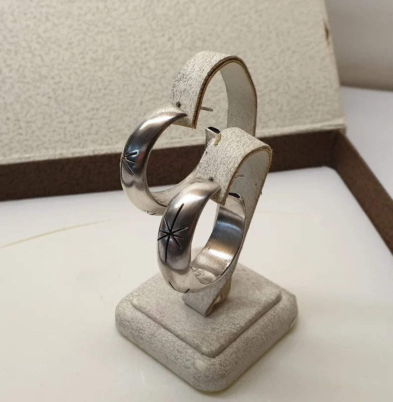 Ohrringe Creolen Mexico Silber 925 Zeichen Symbole Sterne selten Vintage elegant SO104 – Bild 4