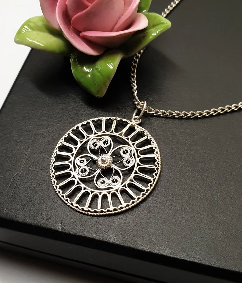 71 cm Panzerkette Kette mit Anhänger Frieslandschmuck filigran Silber Vintage elegant SKA1621 – Bild 3