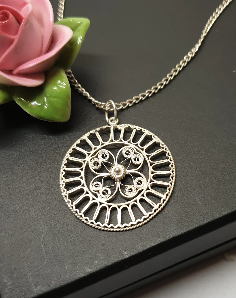 71 cm Panzerkette Kette mit Anhänger Frieslandschmuck filigran Silber Vintage elegant SKA1621 – Bild 2