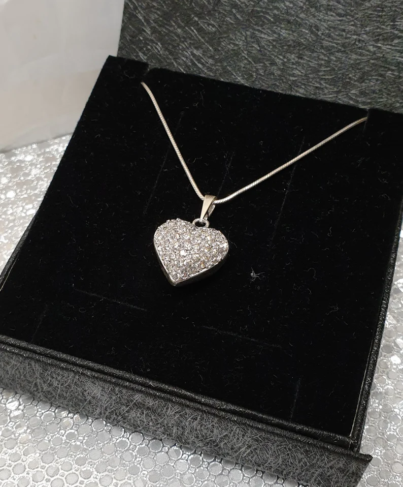 Anhänger Silberanhänger Herz bauchig Silber 835 massiv Kristalle klar Glitzer Vintage SKA1714 – Bild 3