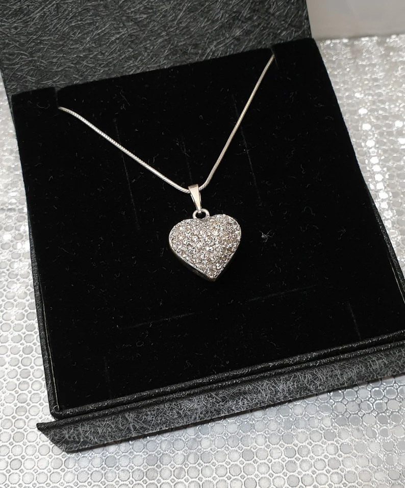 Anhänger Silberanhänger Herz bauchig Silber 835 massiv Kristalle klar Glitzer Vintage SKA1714 – Bild 4