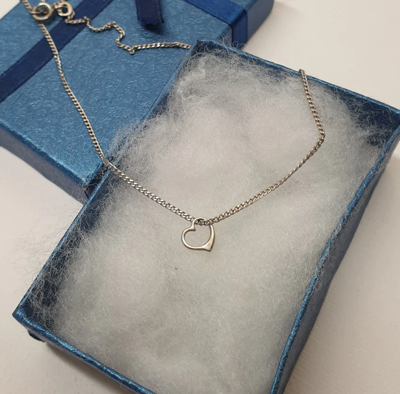 39 cm Kette Halskette Panzerkettchen Silber 925 mit Anhänger Herz Herzchen Vintage SKA1736 – Bild 4