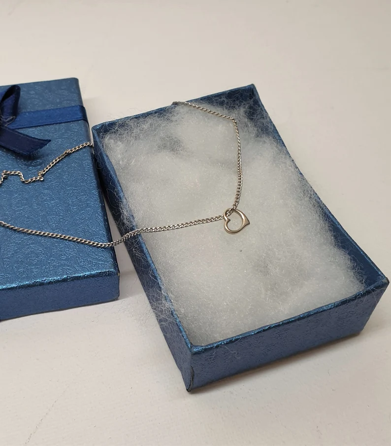 39 cm Kette Halskette Panzerkettchen Silber 925 mit Anhänger Herz Herzchen Vintage SKA1736 – Bild 3