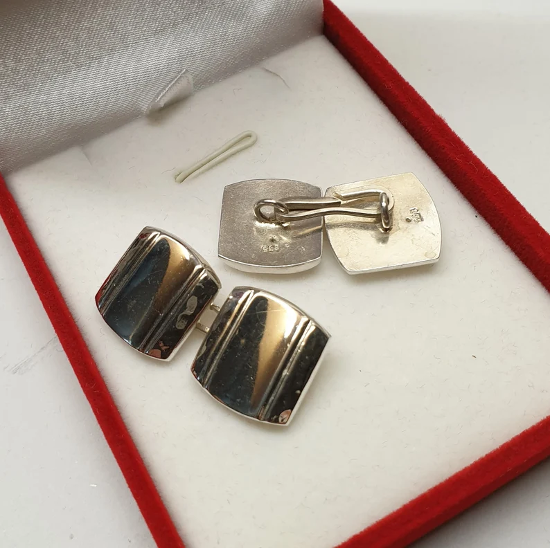 Manschettenknöpfe Cufflinks Silber 835 teils gehämmertes Dekor nostalgisch Vintage MS266 – Bild 3
