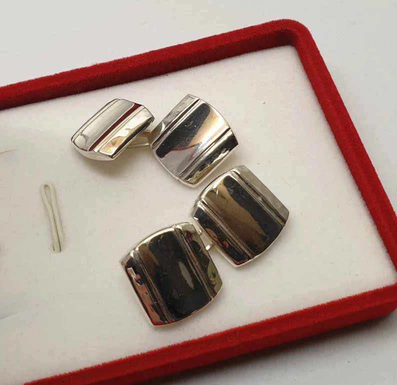 Manschettenknöpfe Cufflinks Silber 835 teils gehämmertes Dekor nostalgisch Vintage MS266 – Bild 2