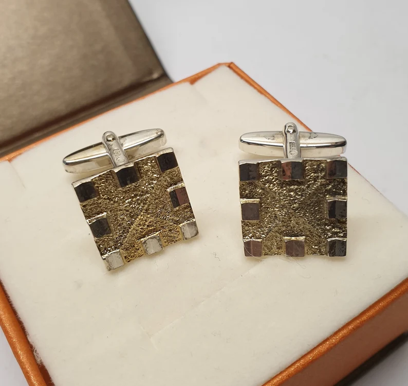 Manschettenknöpfe Cufflinks Silber 835 teilvergoldet elegantes Design Vintage MS272 – Bild 3