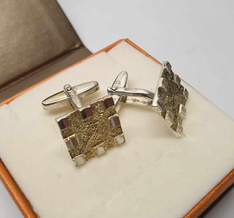 Manschettenknöpfe Cufflinks Silber 835 teilvergoldet elegantes Design Vintage MS272 – Bild 2