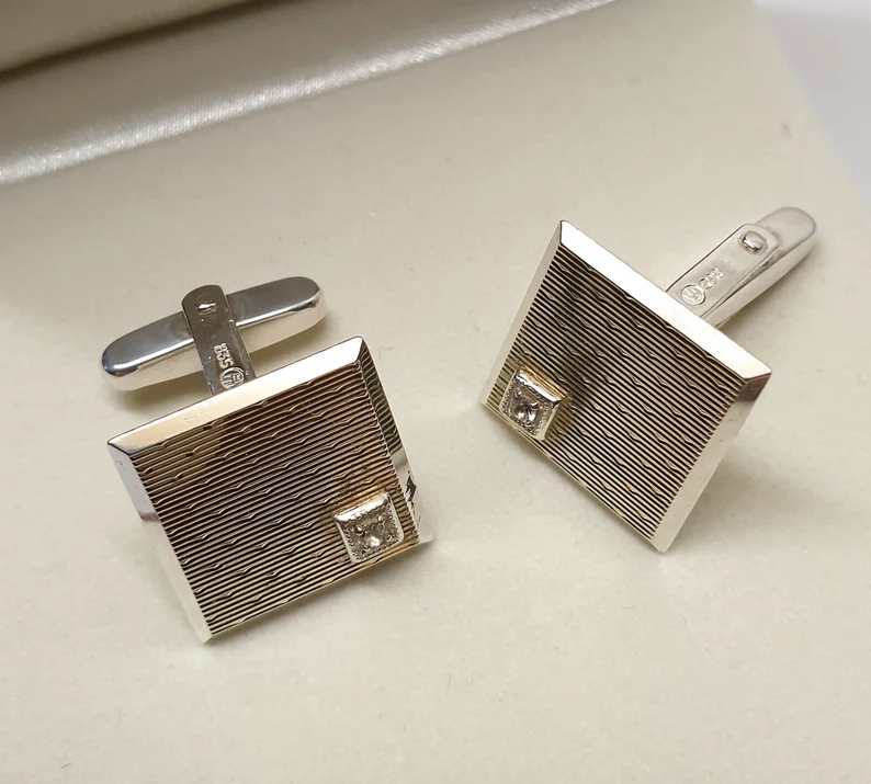 Manschettenknöpfe Cufflinks Silber 835 teilvergoldet Kristall edel Vintage Design MS252 – Bild 2