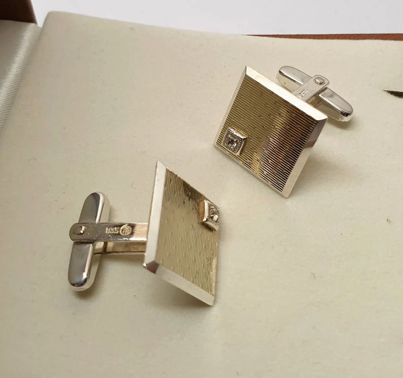 Manschettenknöpfe Cufflinks Silber 835 teilvergoldet Kristall edel Vintage Design MS252