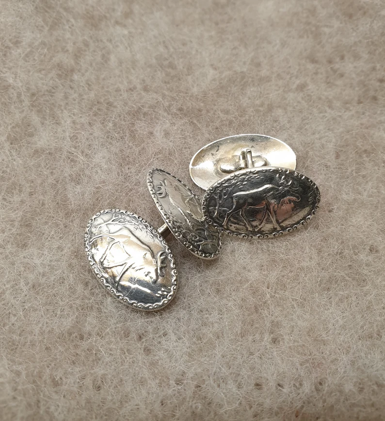 Nostalgische Manschettenknöpfe Cufflinks Elche Silber 830 Silberschmiede Kunst selten rar MS265