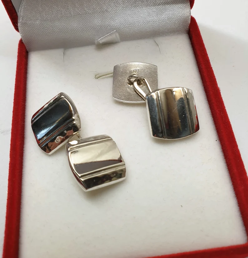 Manschettenknöpfe Cufflinks Silber 835 teils gehämmertes Dekor nostalgisch Vintage MS266