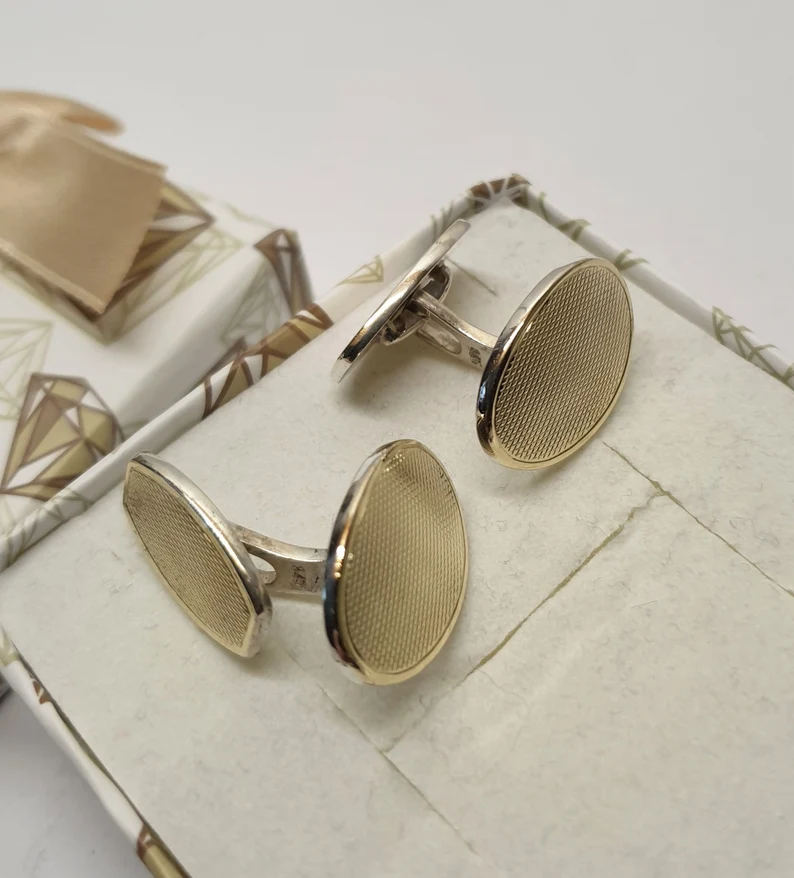 Manschettenknöpfe Cufflinks Silber 835 teilvergoldet Vintage edel Design MS271