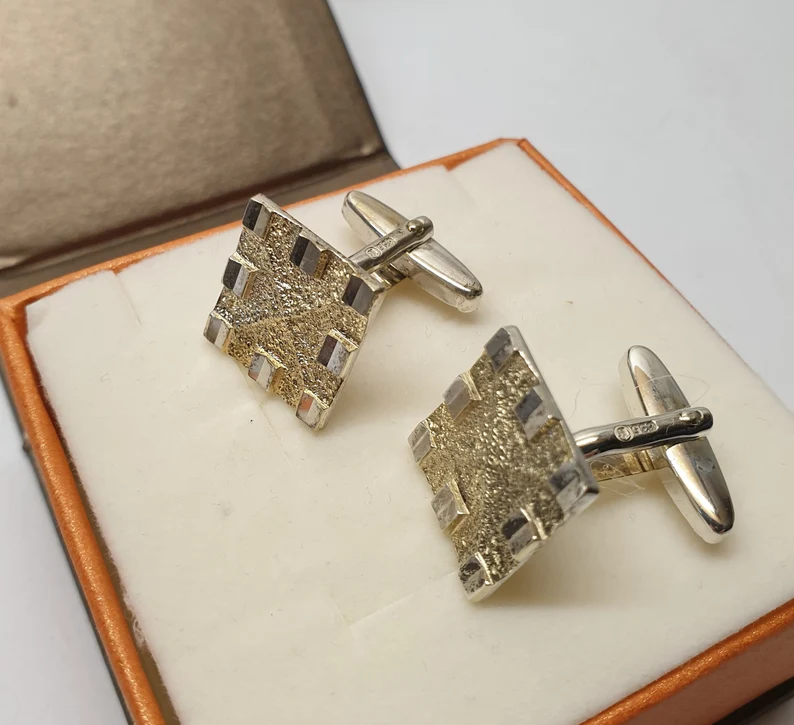 Manschettenknöpfe Cufflinks Silber 835 teilvergoldet elegantes Design Vintage MS272