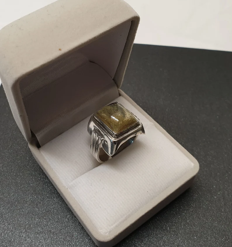 17,7 mm Nostalgischer Silberring Ring Silber 900 Speckstein grau grün Vintage elegant SR1479 – Bild 3