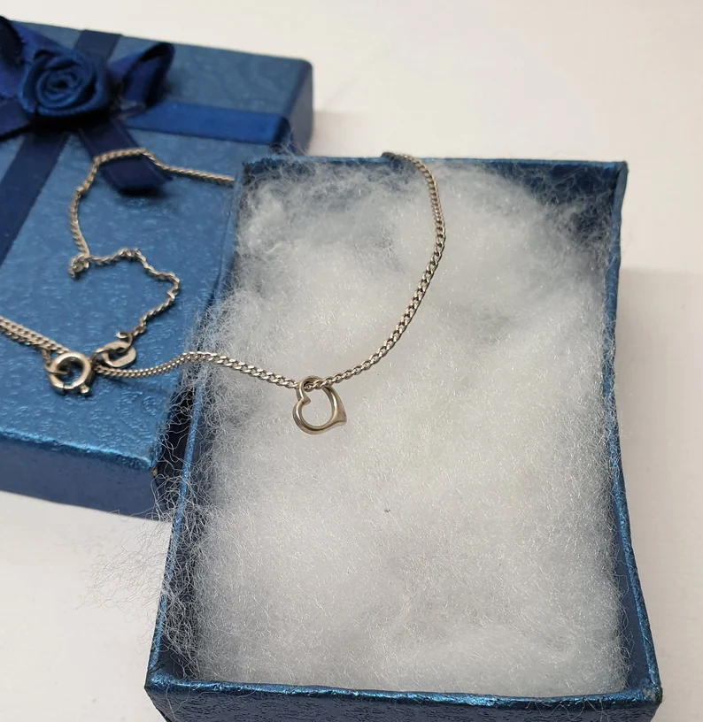 39 cm Kette Halskette Panzerkettchen Silber 925 mit Anhänger Herz Herzchen Vintage SKA1736 – Bild 2