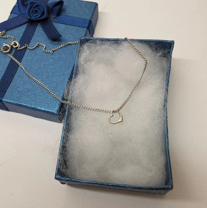 39 cm Kette Halskette Panzerkettchen Silber 925 mit Anhänger Herz Herzchen Vintage SKA1736