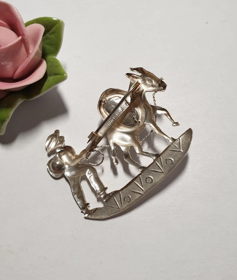 Brosche Anstecknadel Nadel Silberbrosche Kutsche Esel Silber Dioptas Silberschmiede Kunst Vintage SB122 – Bild 4