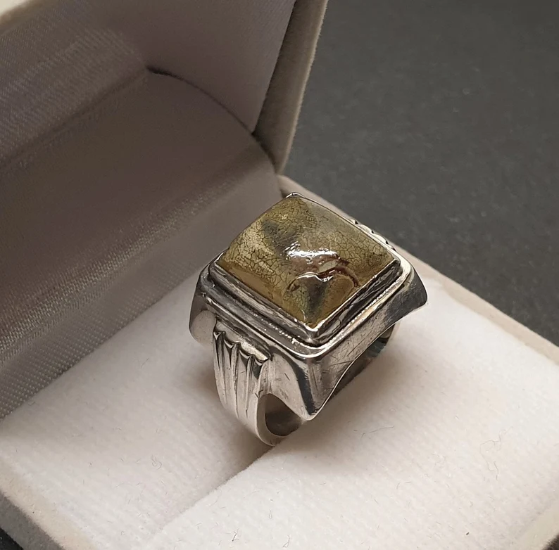 17,7 mm Nostalgischer Silberring Ring Silber 900 Speckstein grau grün Vintage elegant SR1479 – Bild 2