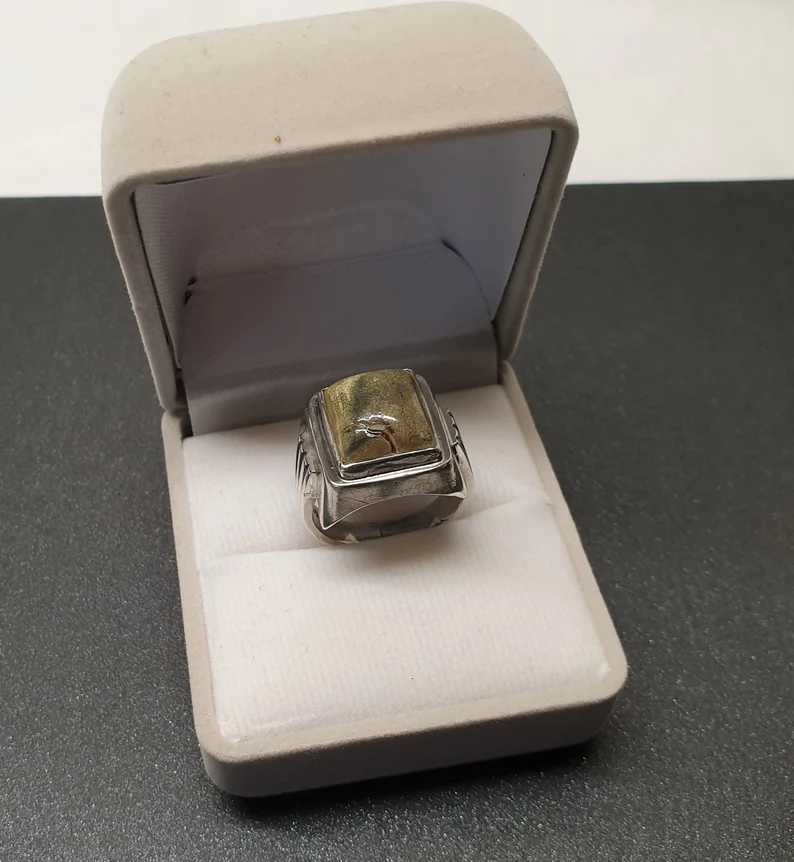 17,7 mm Nostalgischer Silberring Ring Silber 900 Speckstein grau grün Vintage elegant SR1479