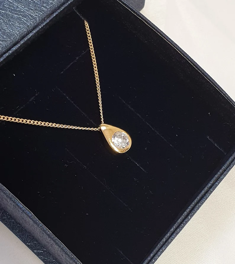 Eleganter Silberanhänger Anhänger Silber 925 vergoldet Kristall klar Vintage SKA1395 – Bild 2