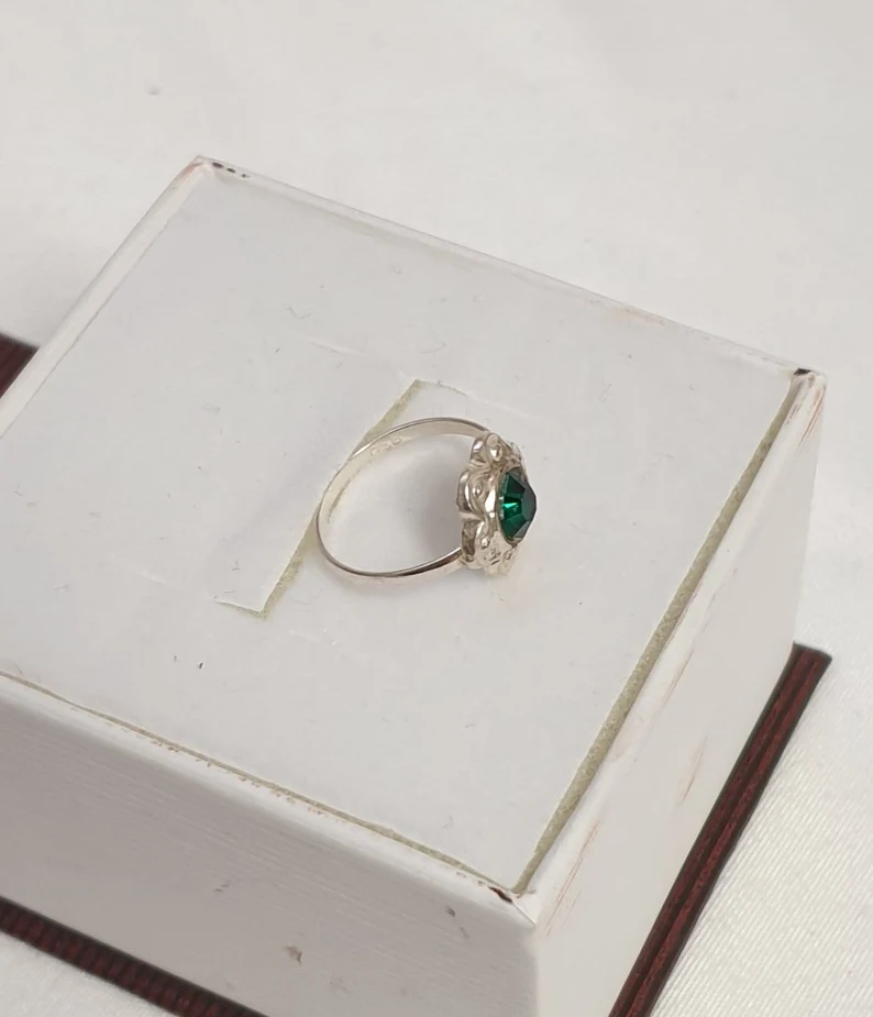 13,6 mm Nostalgischer Kinder Ring Blume Silber 830 Kristall grün Shabby Vintage SR1353 – Bild 4