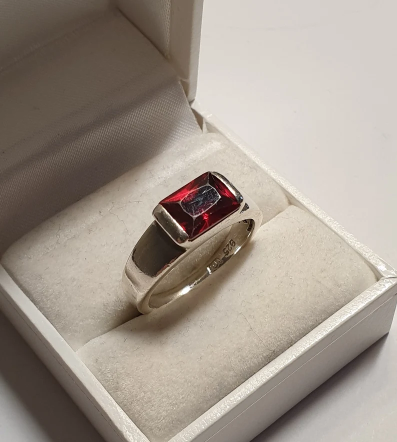 19,2 mm Ring Silberring Silber 925 Kristall rot Vintage elegant SR1329