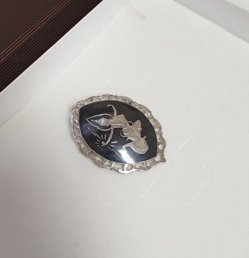 Vintage Brosche Anstecknadel Siam Sterling Tempeltänzerin Silber 925 Niello Emaille schwarz SB106 – Bild 4
