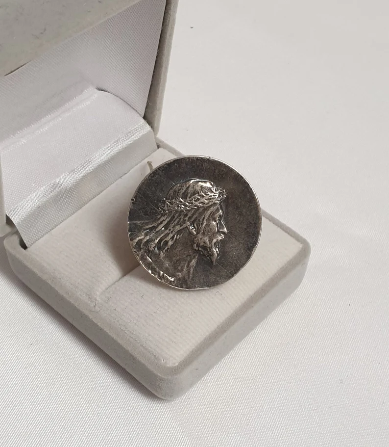 Brosche Anstecknadel Jesus Kopf Silber 800 Shabby Vintage nostalgisch SB183 – Bild 3