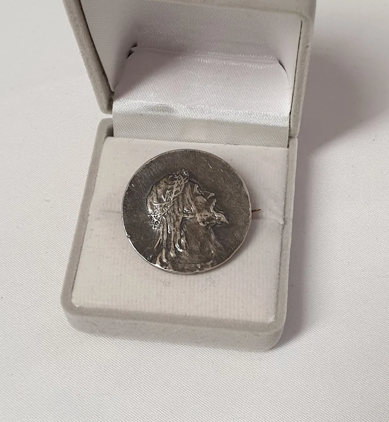 Brosche Anstecknadel Jesus Kopf Silber 800 Shabby Vintage nostalgisch SB183 – Bild 2