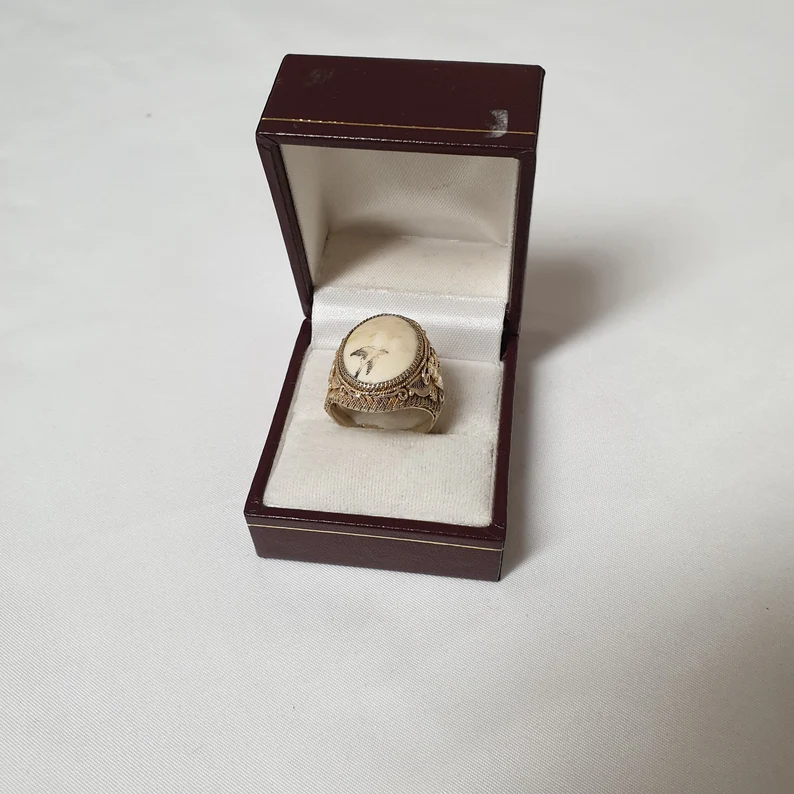 19,3 mm Nostalgischer Ring Silber Silver teilvergoldet Knochen Malerei filigran Schmetterling Vogel Blumen selten rar SR1413 – Bild 4