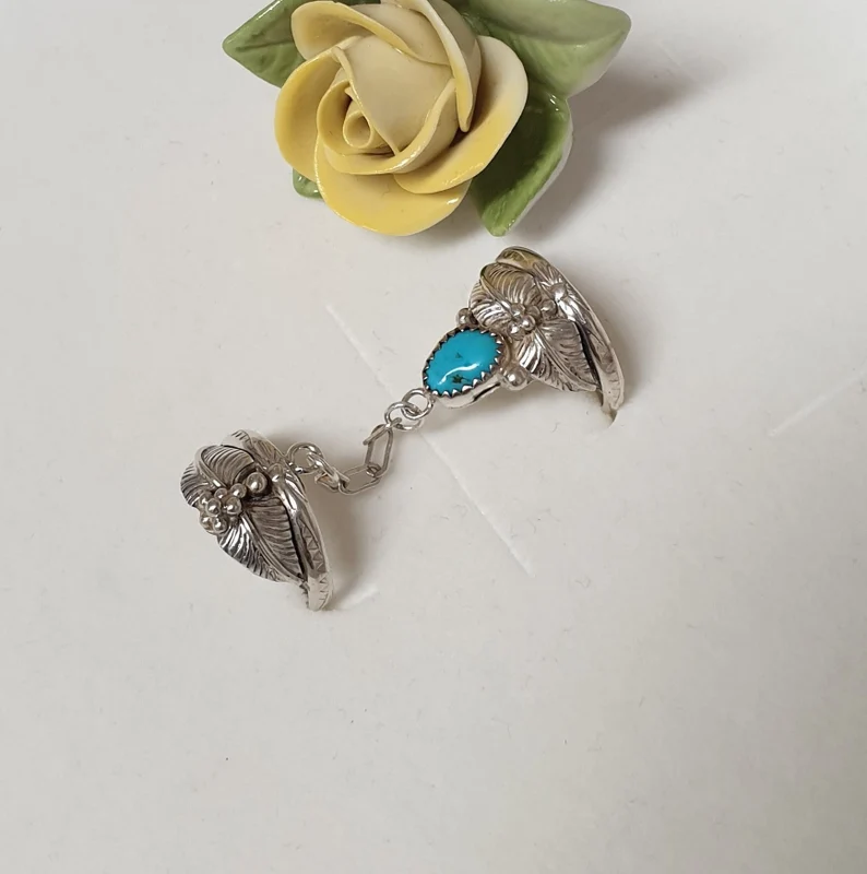 19 mm und 18 mm Ring Ringe Doppelring Silber 925 Sterling Türkis Indianer Schmuck Vintage Silberschmiede Kunst SR1402