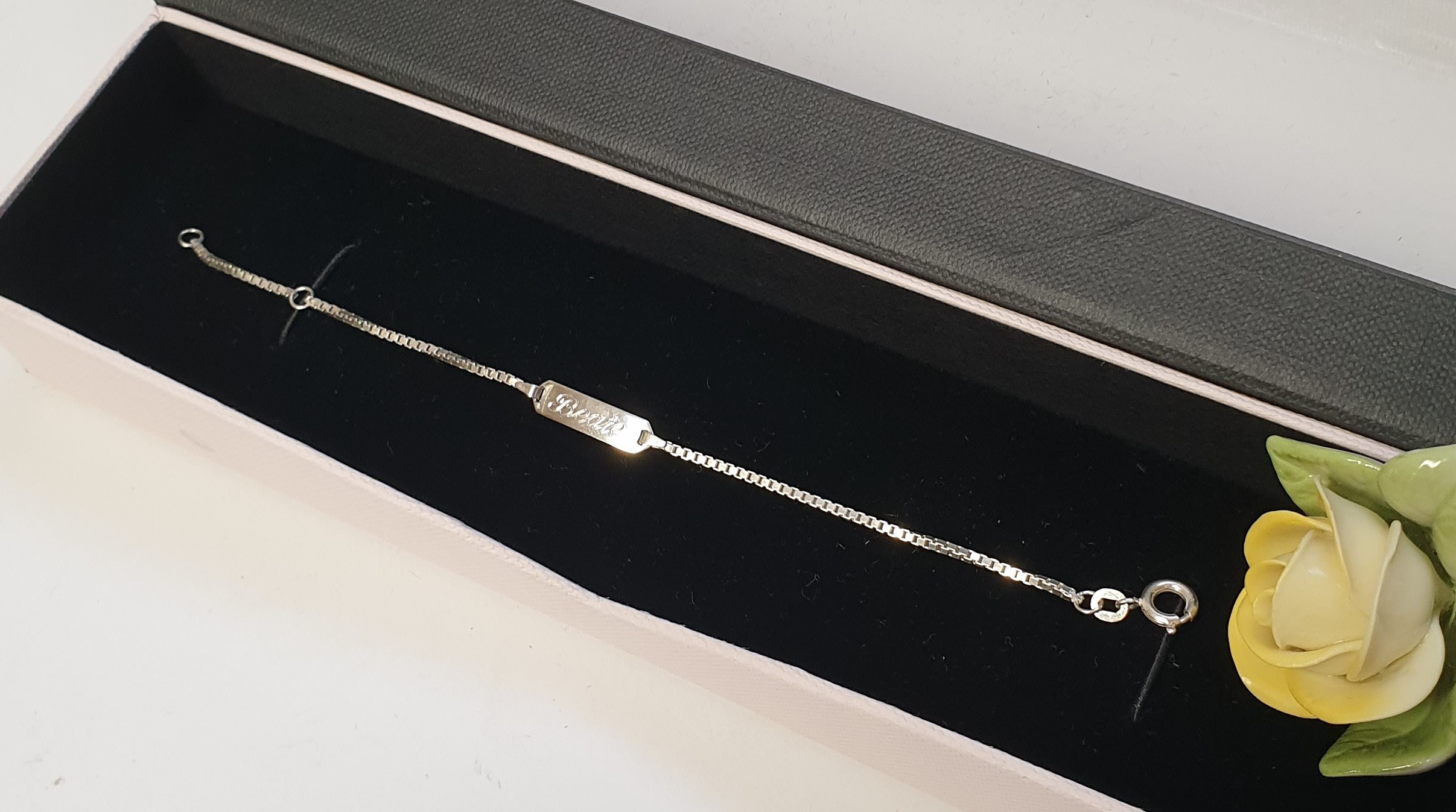 13,5 - 17 cm Armband Silber 925 Venizianer Silberarmband Gravurplatte mit Gravur "Beate" Vintage SA174 – Bild 4