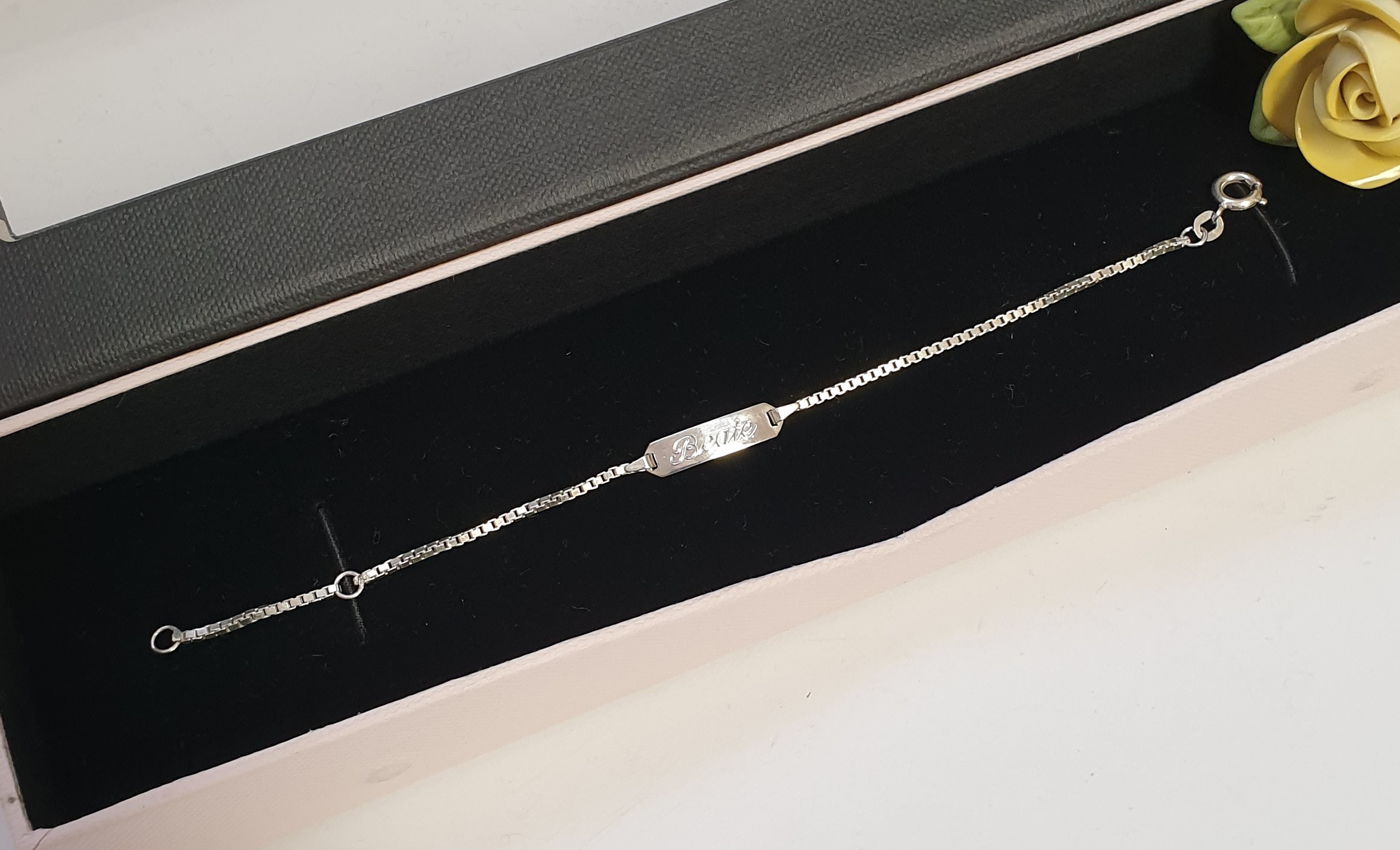 13,5 - 17 cm Armband Silber 925 Venizianer Silberarmband Gravurplatte mit Gravur "Beate" Vintage SA174 – Bild 3