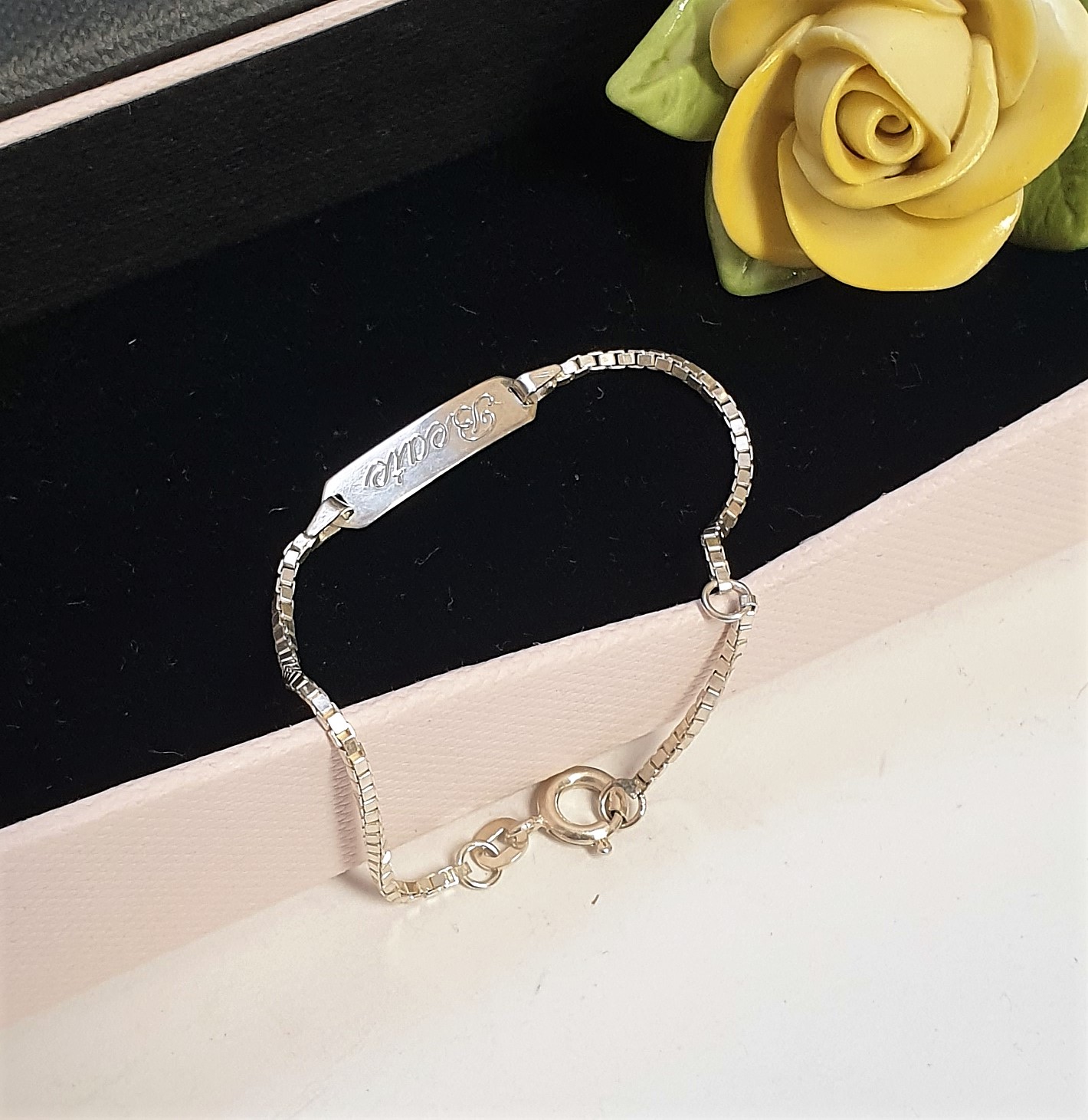 13,5 - 17 cm Armband Silber 925 Venizianer Silberarmband Gravurplatte mit Gravur "Beate" Vintage SA174 – Bild 2