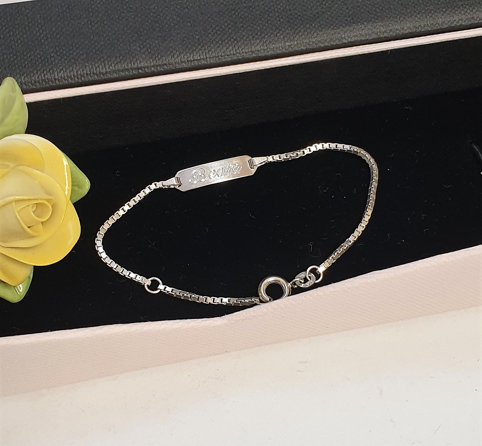 13,5 - 17 cm Armband Silber 925 Venizianer Silberarmband Gravurplatte mit Gravur "Beate" Vintage SA174