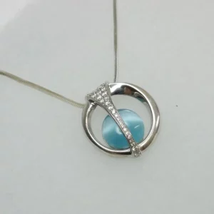 Anhänger Silber 925 Stein hellblau Katzenauge & Kristalle klar edel Vintage Design SKA393