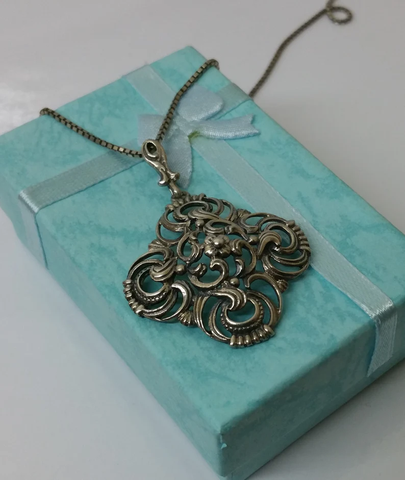 Shabby Vintage Anhänger Tracht Trachtenschmuck Silber 835 Silberschmiede Kunst selten rar SKA628 – Bild 4